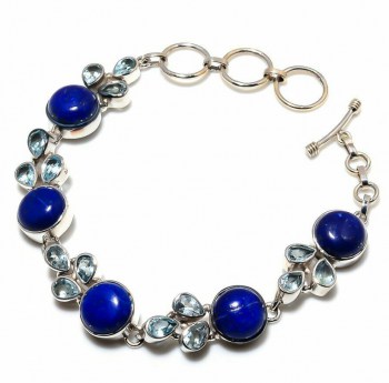 Zilveren armband gezet met marquise geslepen blauwe quartz